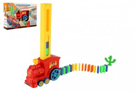 Teddies Lokomotiva/Vlak domino stavěcí plast 16cm na baterie se zvukem se světlem v krabici 33x23x8cm
