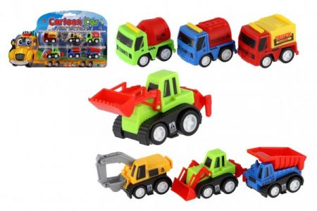 Teddies Sada auto stavební stroj mini 6ks plast 4,5-6cm na zpětné natažení na kartě 30x18x3cm