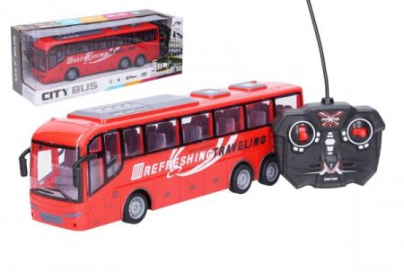 Wiky Autobus RC na dálkové ovládání plast 27MHz 32cm na dob. baterie se světlem v krabici 40x15x13cm