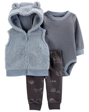 CARTERS CARTER'S Set 3dílný vesta, tepláky, body dl.rukáv Blue Bear chlapec NB /vel.56