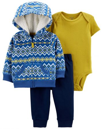 CARTERS CARTER'S Set 3dílný mikina, tepláky, body kr. rukáv Blue Patterns chlapec 9m