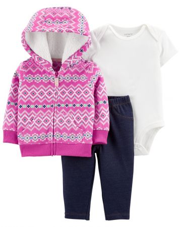 CARTERS CARTER'S Set 3dílný mikina, legíny, body kr. rukáv Pink Patterns dívka 9m
