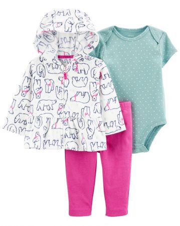 CARTERS CARTER'S Set 3dílný kabátek, legíny, body kr. rukáv Ivory Bears dívka 24m