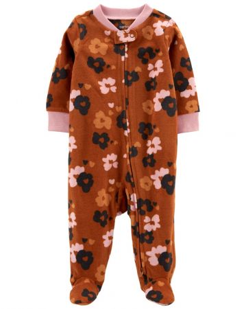 CARTERS CARTER'S Overal na zip fleece Brown Flowers dívka NB /vel.56