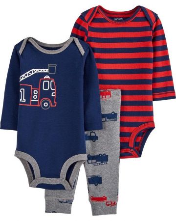 CARTERS CARTER'S Set 3dílný body dlouhý rukáv 2 ks, kalhoty Firetruck chlapec LBB NB/ vel. 56