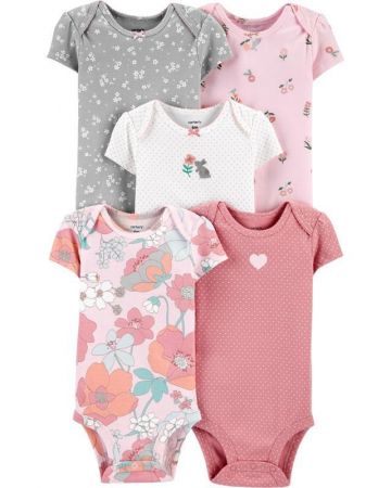 CARTERS CARTER'S Body krátký rukáv Floral Pink dívka LBB 5 ks NB/ vel. 56