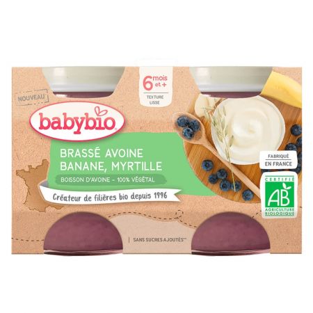 BABYBIO BABYBIO Brassé z ovesného mléka banán borůvka 2x130 g