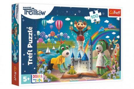 Trefl Puzzle Pohádkový večer s Treflíky/Dobrou noc, Treflíci 41x27,5cm 100 dílků v krabici 29x19x4cm