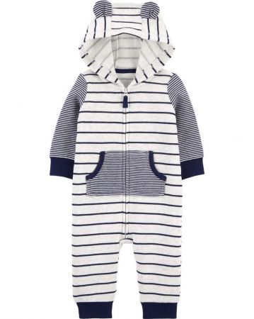 CARTERS CARTER'S Overal na zip fleece přechodný Blue Stripes chlapec NB/ vel. 56