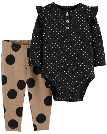 CARTERS CARTER'S Set 2dílný body dl. rukáv, legíny Black Dots dívka NB/ vel. 56