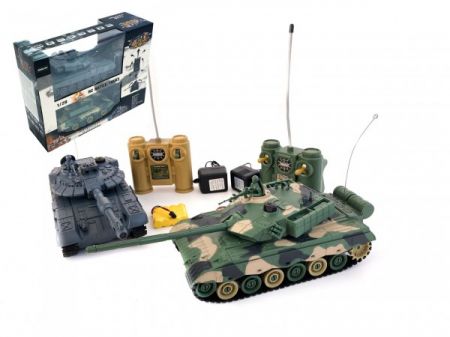 Teddies Tank RC 2ks 33cm+dobíjecí pack tanková bitva se zvukem se světlem v krabici 42x32x14cm