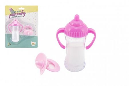 Teddies Sada pro panenky plast lahvička, dudlík na kartě 15x21x5cm