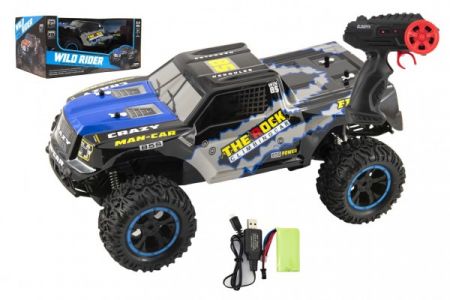 Teddies Auto RC terénní modré 39cm plast 2,4GHz na baterie + dobíjecí pack v krabici 46x21x27cm