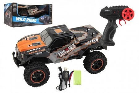 Teddies Auto RC terénní oranžové 39cm plast 2,4GHz na baterie + dobíjecí pack v krabici 46x21x27cm