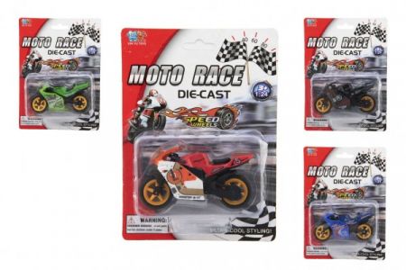 Teddies Motorka závodní kov/plast 8cm na volný chod mix druhů na kartě