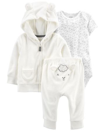 CARTERS CARTER'S Set 3dílný body kr. rukáv, mikina, tepláky White Sheep neutrál LBB NB, vel. 56
