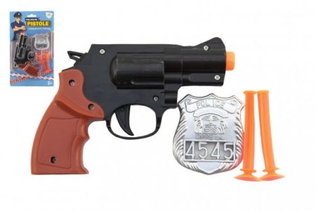 Teddies Pistole policejní 15cm plast s odznakem + přísavky 2ks na kartě