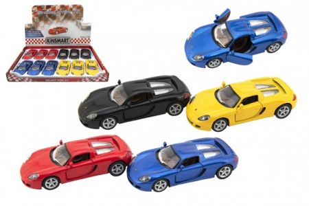 Teddies Auto Kinsmart Porsche Carrera GT 1:36 12,5cm kov/plast 4 barvy na zpětné natažení 12ks v boxu