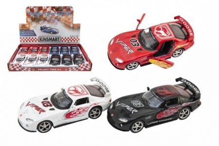Teddies Auto Kinsmart Dodge Viper GTS-R 1:36 12,5cm kov/plast 4 barvy na zpětné natažení 12ks v boxu