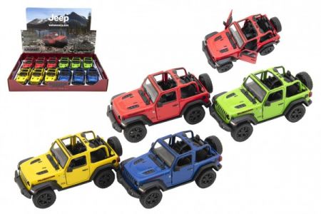 Teddies Auto Kinsmart Jeep Wrangler 2018 otevřená střecha 12cm kov/plast 4 barvy na zpětné nat. 12ks v boxu