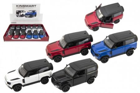 Teddies Auto Kinsmart Land Rover Defender 90 kov/plast 1:36 12,5cm na zpětné natažení 4 barvy 12ks v boxu