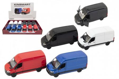 Teddies Auto/dodávka Kinsmart Mercedes-Benz Sprinter 1:48 kov/plast 12,5cm na zpětné nat. 4barvy 12ks v boxu