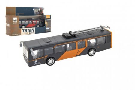Teddies Autobus/trolejbus kov/plast 16cm na zpětný chod na bat. se světl. se zvukem 2 barvy v krab. 22x12x6