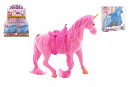 Teddies Jednorožec kůň fliška se sedlem 21cm 3 barvy v krabičce 16x17x5,5cm 12ks v boxu