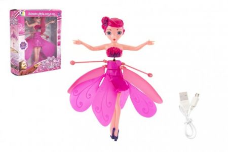 Teddies Víla vrtulníková létající plast dobíjecí reagující na pohyb ruky s USB kabelem v krabičce 16x19x5cm