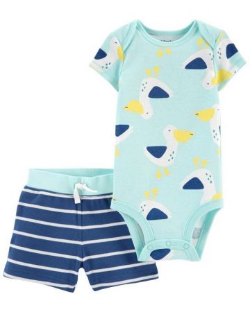CARTERS CARTER'S Set 2dílný body kr. rukáv, kalhoty kr. Blue Bird chlapec NB/ vel. 56