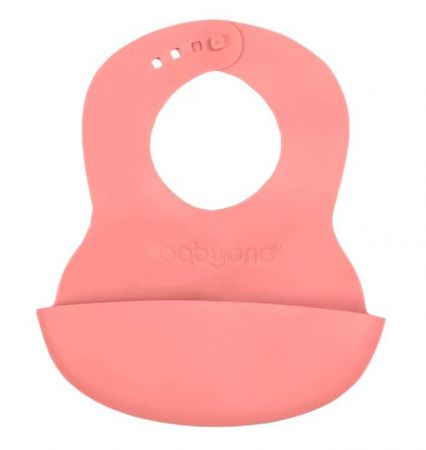 BabyOno BABYONO Bryndák měkký plastový s kapsou bez BPA coral 6m+