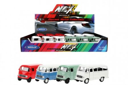 Teddies Auto Welly Mercedes Benz L319 kov/plast 11cm 4 barvy na zpětné natažení 12ks v boxu