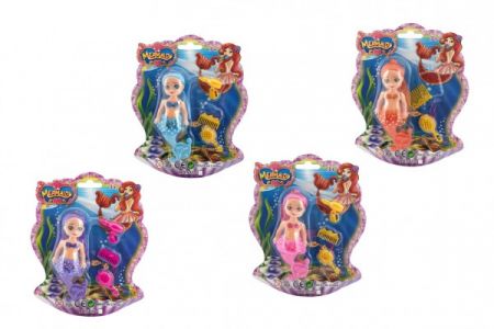 Teddies Panenka mořská panna s doplňky plast 12cm 6 barev na kartě