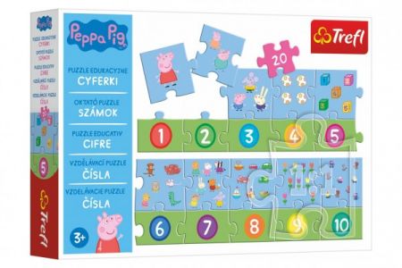 Trefl Puzzle vzdělávací Čísla Prasátko Peppa/Peppa Pig 20 dílků 117x19,5cm v krabici 33x23x6cm