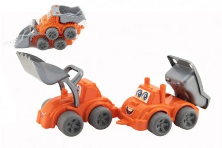 Teddies Stavební stroje 2ks plast na volný chod v síťce 13x17x28cm 12m+
