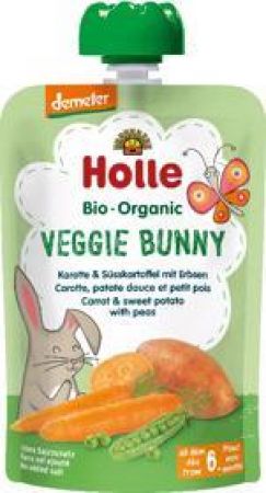 HOLLE HOLLE Veggie Bunny Bio pyré mrkev, batáty a hrášek, 100 g (6 m+)