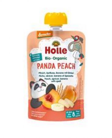 HOLLE HOLLE Panda Peach Bio pyré broskev merunka banán špalda 100 g (8+)