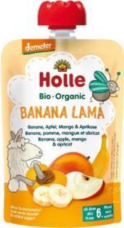 HOLLE HOLLE Banana lama Bio ovocné pyré banán, jablko, mango, meruňka, 100 g (6 m+)