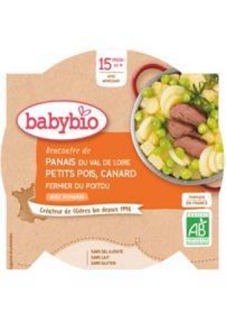 BABYBIO BABYBIO Příkrm pastinák s hráškem a farmářskou kachnou (260 g) - maso-zeleninový příkrm