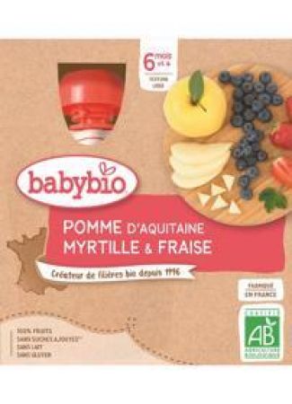 BABYBIO BABYBIO Kapsička jablko borůvky jahody - ovocný příkrm (4x 90 g)