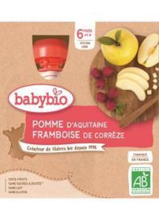 BABYBIO BABYBIO Jablko malina (4x 90 g) - ovocný příkrm