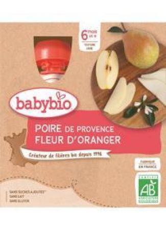 BABYBIO BABYBIO Hruška pomerančový květ (4x 90 g) - ovocný příkrm