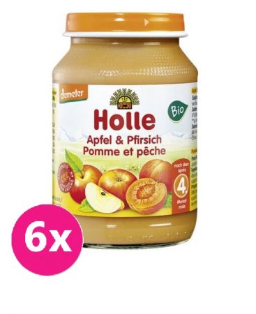 HOLLE 6x HOLLE Bio Broskev a jablko - ovocný příkrm, 190 g