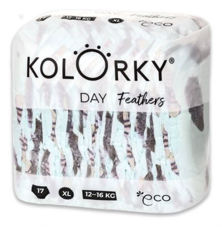 KOLORKY KOLORKY DAY Pleny jednorázové eko, peří XL (12-16 kg) 17 ks