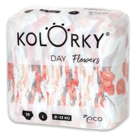 KOLORKY KOLORKY DAY Pleny jednorázové eko, květiny L (8-13 kg) 19 ks