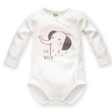 PINOKIO PINOKIO Body zavinovací dlouhý rukáv Wild Animals vel. 62 růžové