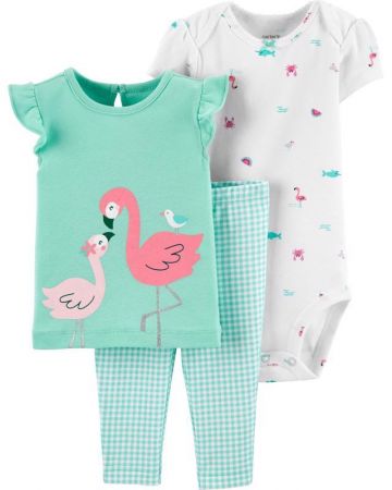 CARTERS CARTER'S Set 3dílný body, tričko krátký rukáv, kalhoty Flamingo dívka LBB 9 m/vel. 74