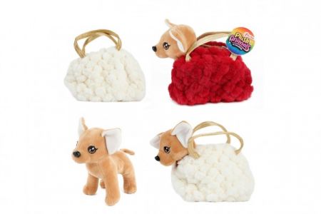 Teddies Kabelka/Taška 18x15cm s pejskem Čivavou plyš 2 barvy 18m+