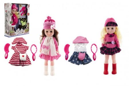 Teddies Panenka kloubová mrkací 33cm plast s oblečením s doplňky 3 druhy v krabici 29x35x9cm