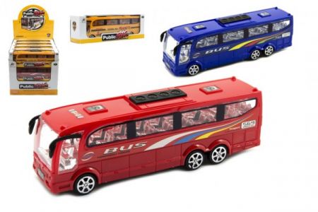 Teddies Autobus plast 25cm na setrvačník 3 barvy v krabici 26x8,5x7cm 12ks v boxu
